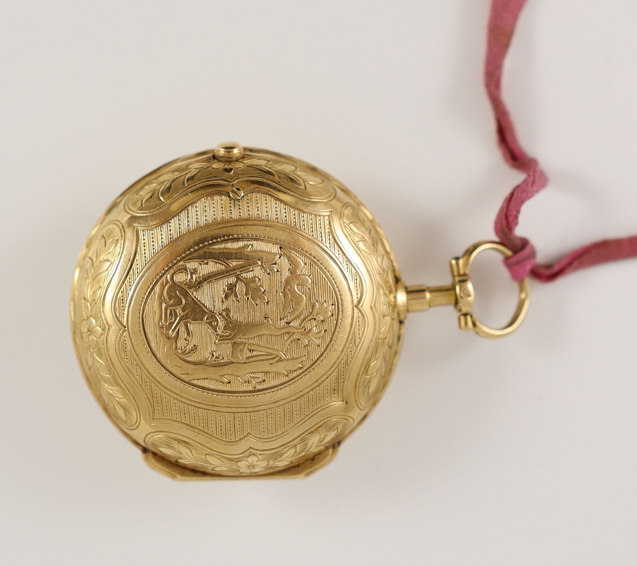 A 19th century Swiss gold open face key wind pocket watch, by Faucillon, Auxerres